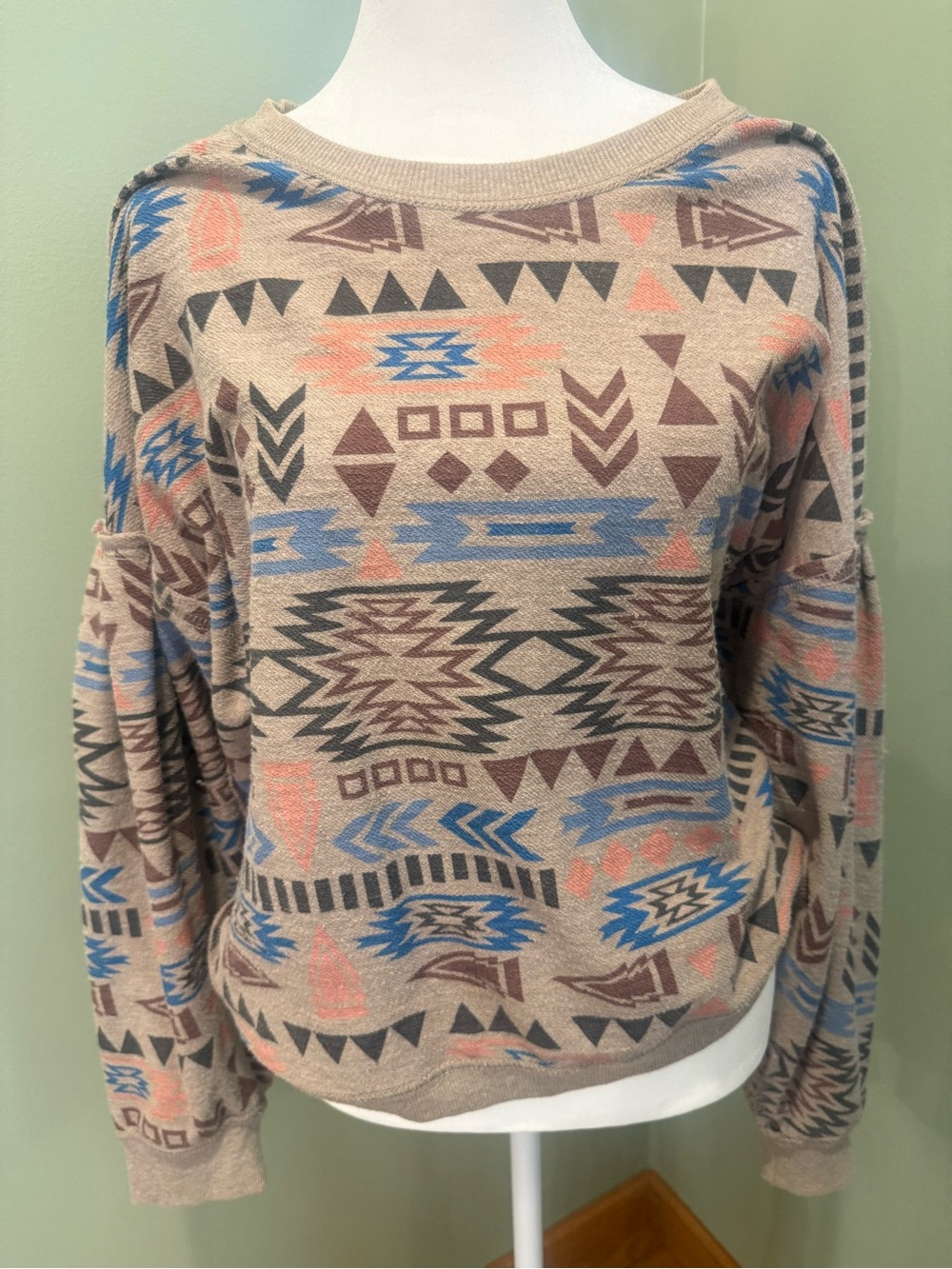 Ariat Women's Aztec Pullover Sweater in Beige, Blue & Coral